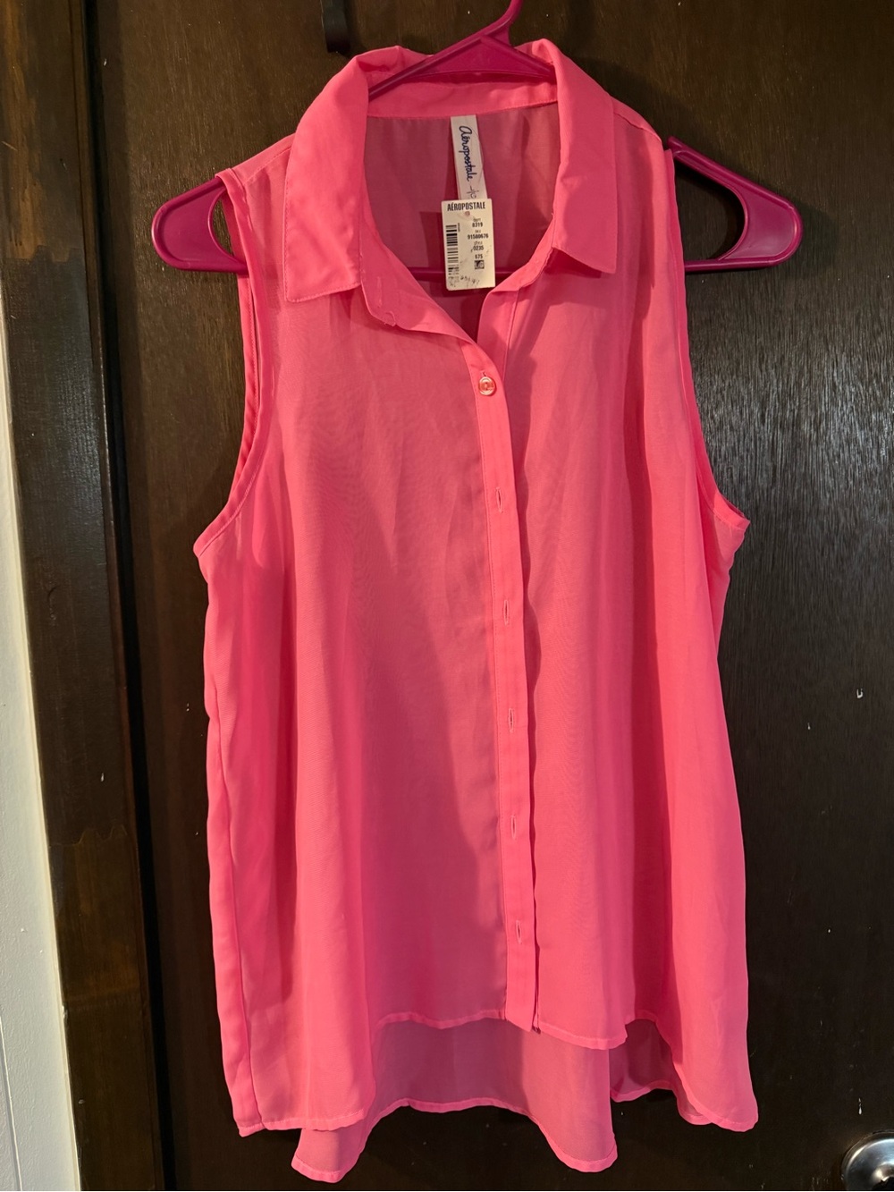 Aeropostale Sleeveless Button-Front Hot Pink Blouse